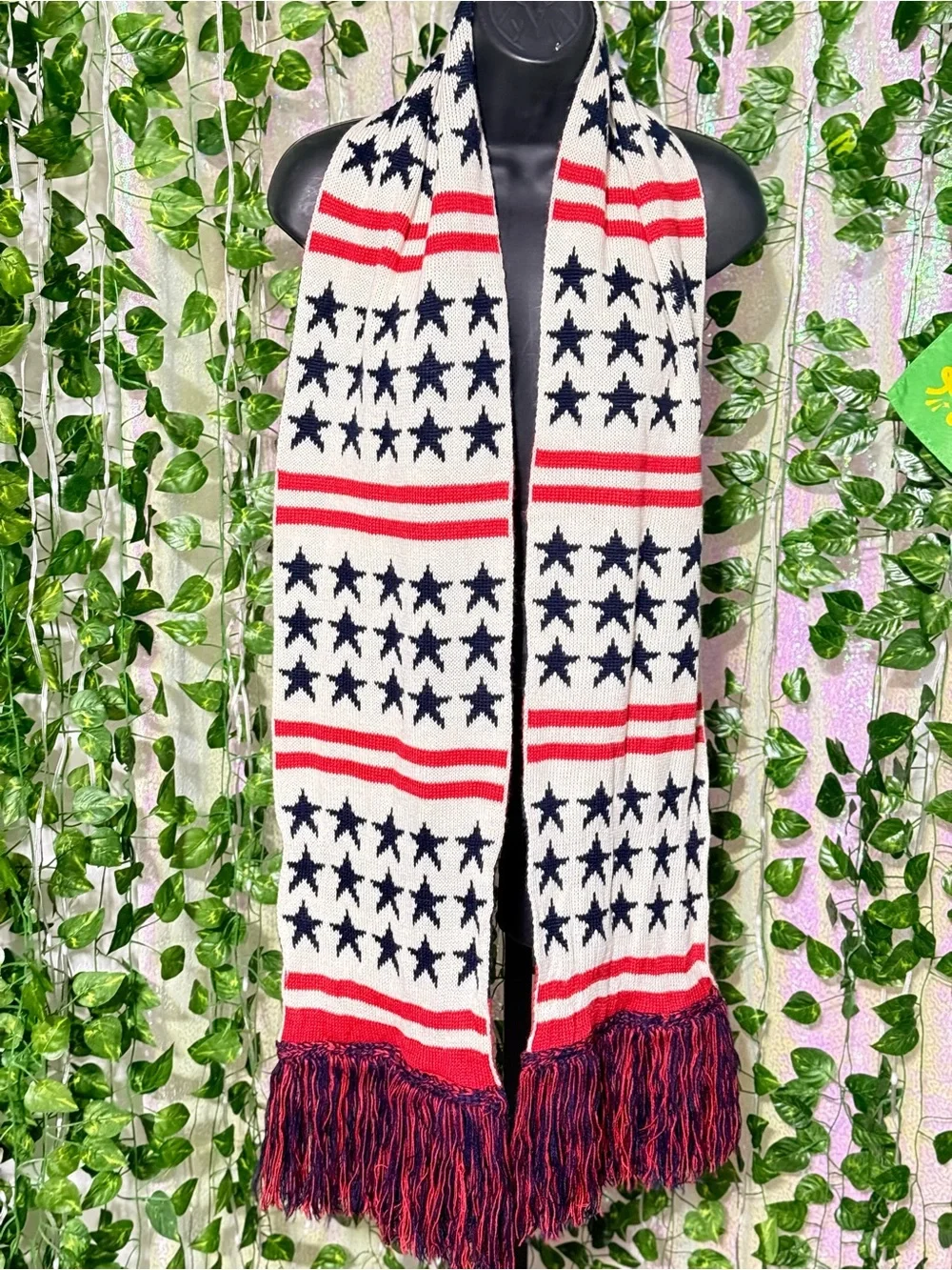 American Flag Star & Stripe Knit Reversible Scarf - Red, White & Navy
